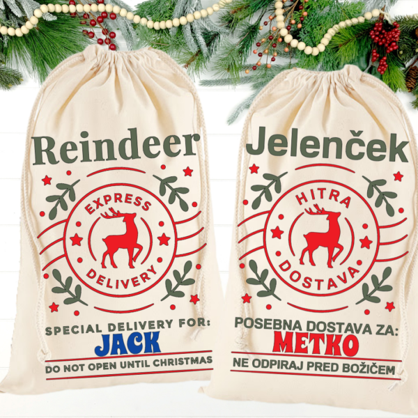 Personalizirana Božičkova vreča "Jelenček - hitra dostava"